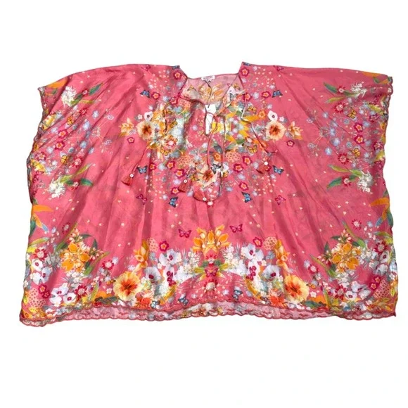 NEW‎ JOHNNY WAS Nephi Silk Floral Butterfly Kimono Tunic Top O/S Pink Oversized - Picture 7 of 13